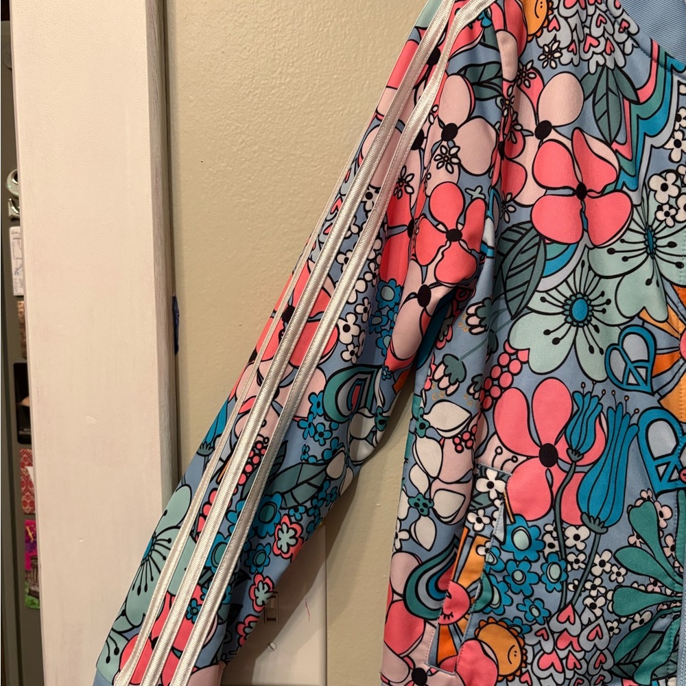 Adidas Floral Track Jacket Girls Youth 16 Retro Three Stripe Zip Up - Picture 2 of 10